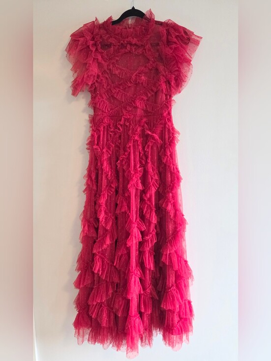 Dresses & Skirts - Red Ruffle Lace Maxi Dress SIZE MEDIUM